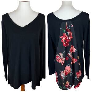 Le Lis Black Knit Top with Floral Chiffon Back Panel Size XL